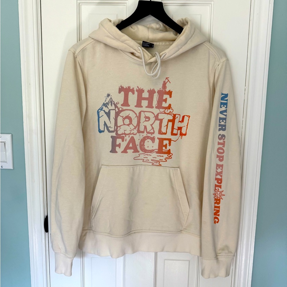 The North Face Cream Hoodie with Graphic Design